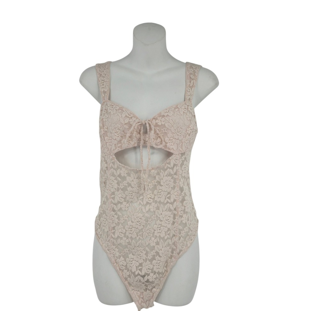 Free People Intimately Lace Bodysuit Women Small Pink Cutout Thong Lingerie
